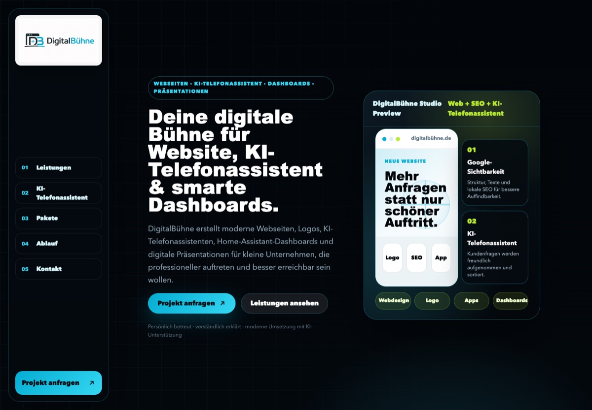 DigitalBühne-Webseite im dunklen Erscheinungsbild