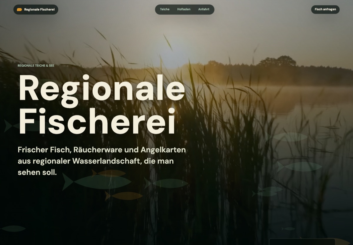 Webseite einer regionalen Fischerei mit großer Titelgestaltung
